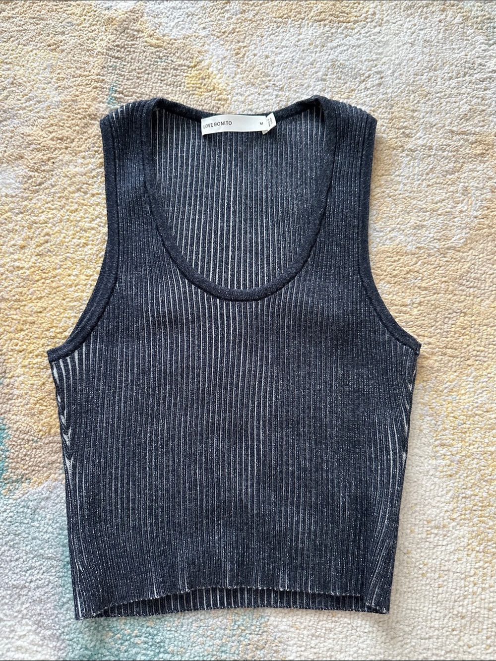Zoe Bonito Charcoal Ribbed Scoop Neck Tank